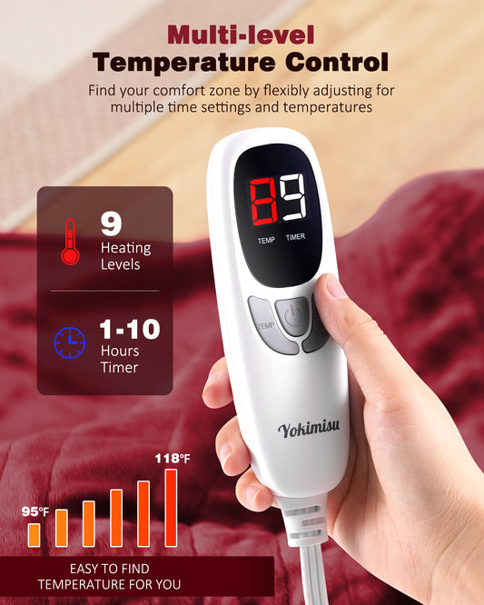 Electric Heated Throw 50x60in, with Buttons (Grey/Red/Blue)