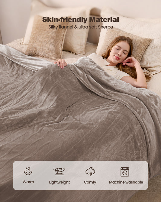Electric Blanket King Size, 100”x90“ Soft Flannel (Camel/Grey/Black)