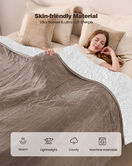 Electric Blanket King Size 100"x90", Flannle to Sherpa (Grey/Camel/Black)