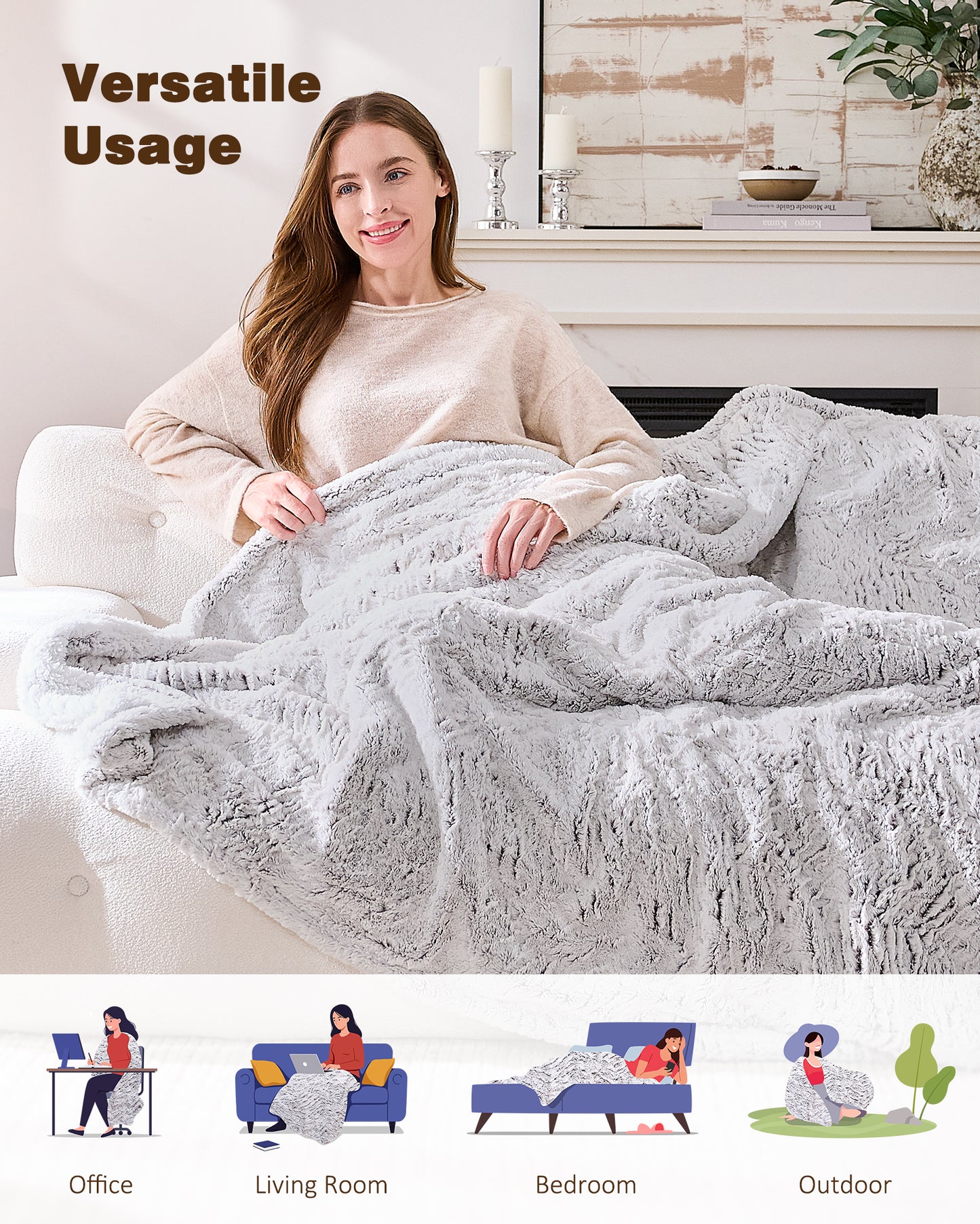 Electric Blanket Twin Size, 62”x84“ Faux Fur (Brushed Brown)