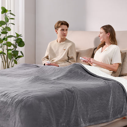 Electric Blanket King Size 100"x90", Flannle to Sherpa (Grey/Camel/Black)