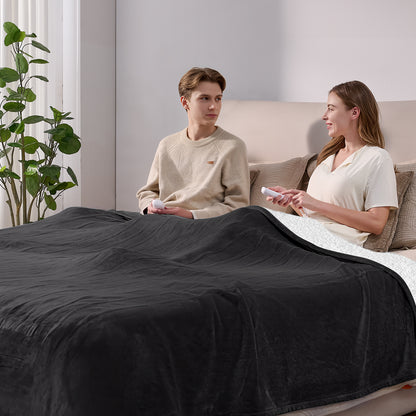 Electric Blanket King Size 100"x90", Flannle to Sherpa (Grey/Camel/Black)