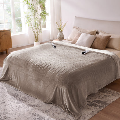 Electric Blanket King Size, 100”x90“ Soft Flannel (Camel/Grey/Black)