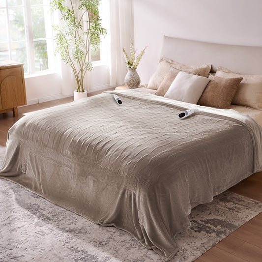 Electric Blanket King Size, 100”x90“ Soft Flannel (Camel/Grey/Black)