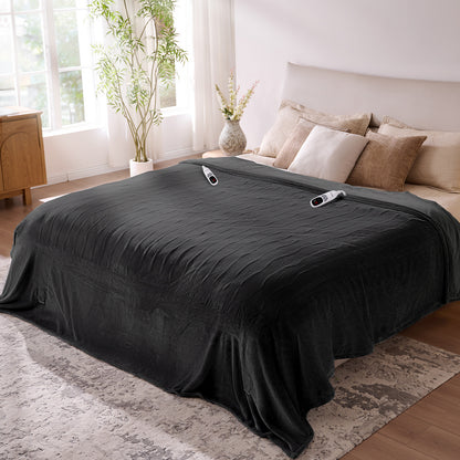 Electric Blanket King Size, 100”x90“ Soft Flannel (Camel/Grey/Black)