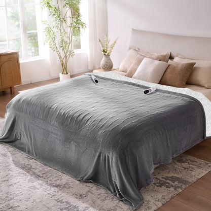 Electric Blanket King Size 100"x90", Flannle to Sherpa (Grey/Camel/Black)