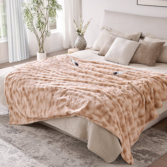 Electric Blanket King Size, 90"x100", Faux Fur (Tan)