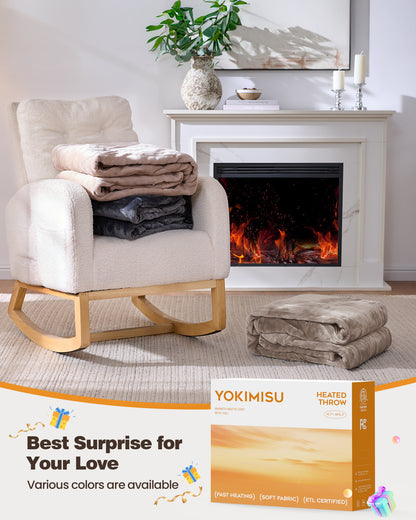 Electric Blanket King Size 100"x90", Flannle to Sherpa (Grey/Camel/Black)