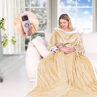 Wearable Heated Snugle, Electric Blanket 50x70in (Grey/Red/Light Yellow)