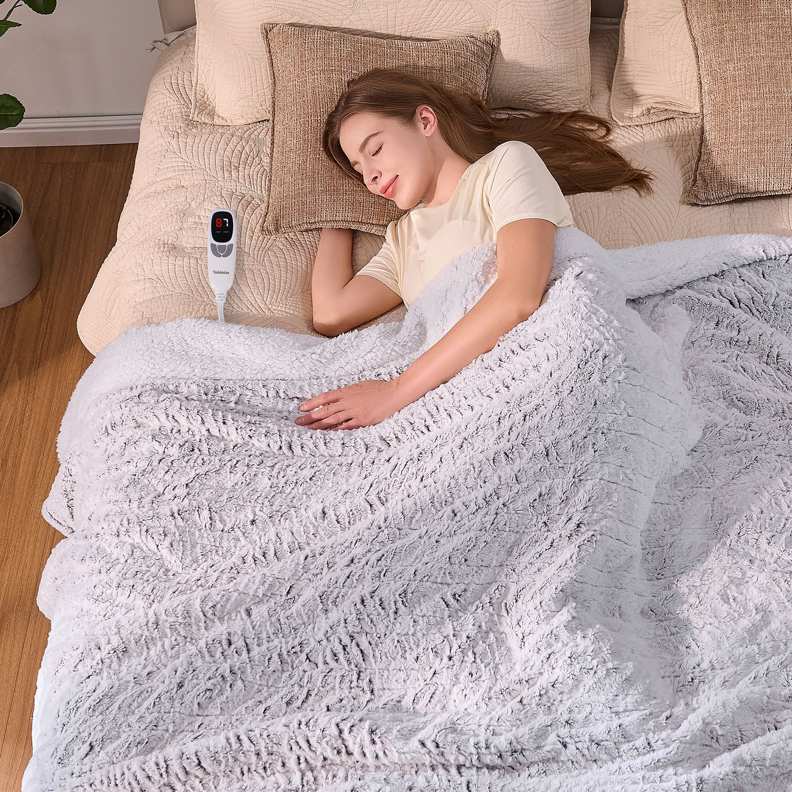 Electric Blanket Twin Size, 62”x84“ Faux Fur (Brushed Brown