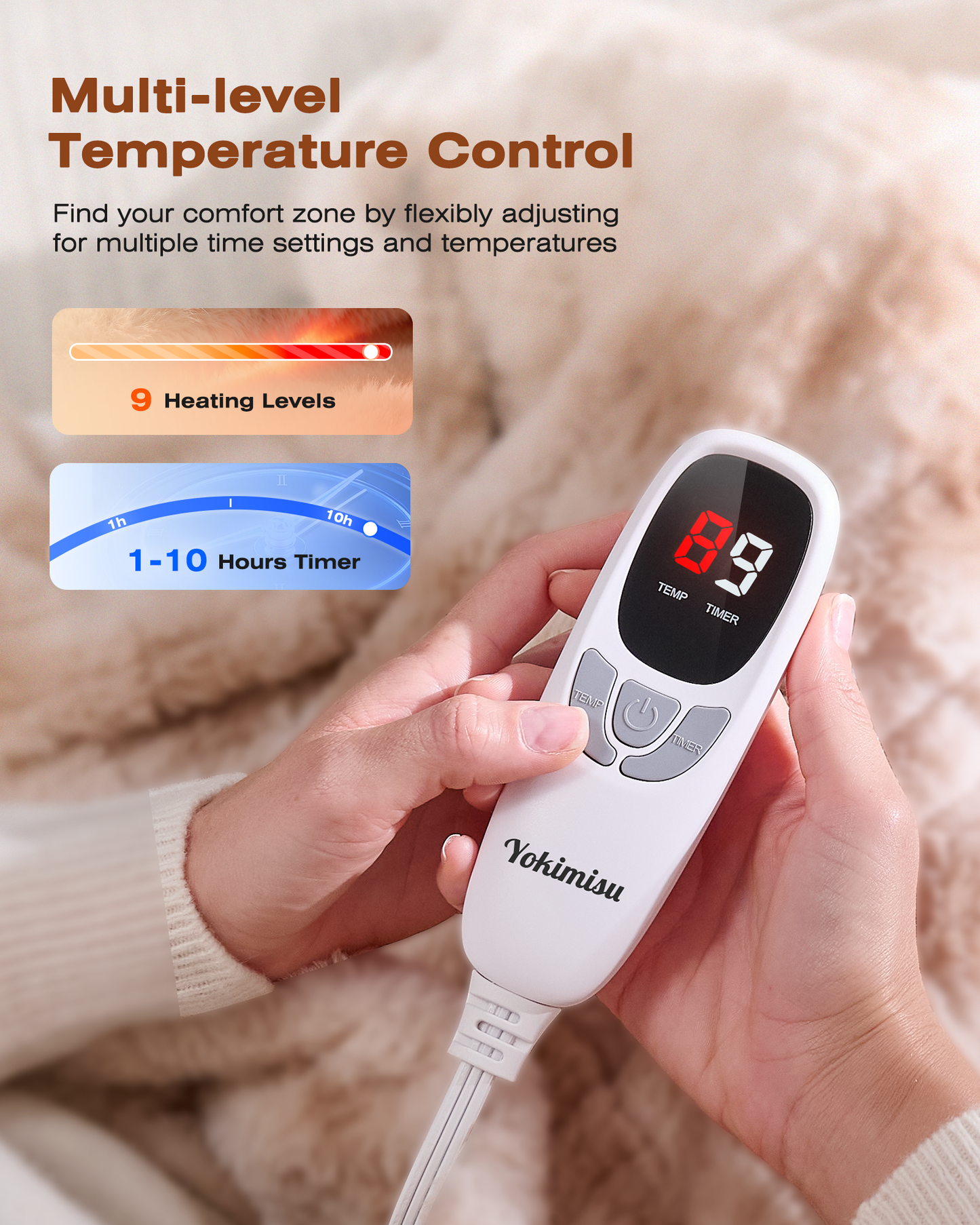 Electric Blanket King Size, 90"x100", Faux Fur (Tan)