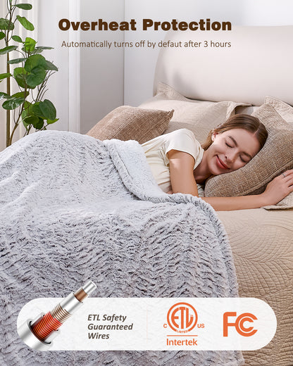 Electric Blanket Twin Size, 62”x84“ Faux Fur (Brushed Brown)
