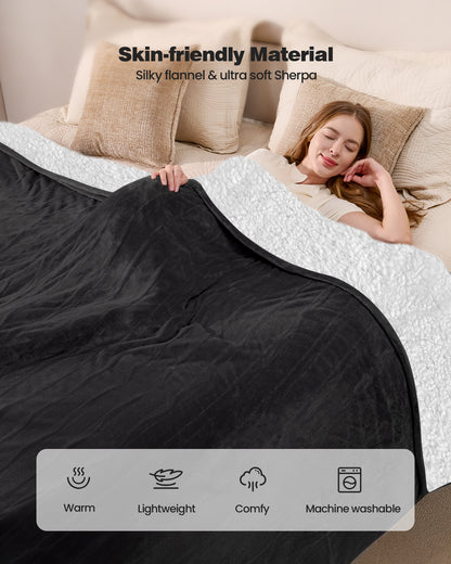 Electric Blanket King Size 100"x90", Flannle to Sherpa (Grey/Camel/Black)