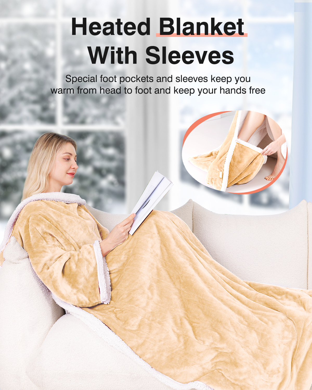 Wearable Heated Snugle, Electric Blanket 50x70in (Grey/Red/Light Yellow)