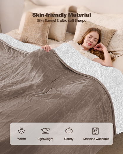 Electric Blanket King Size 100"x90", Flannle to Sherpa (Grey/Camel/Black)