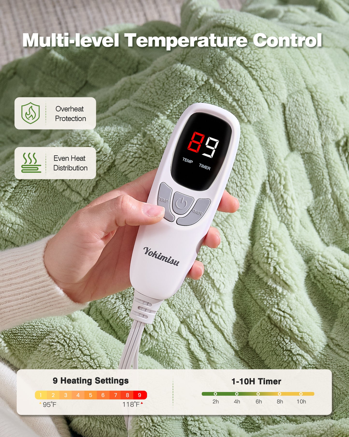 Electric Heated Throw 50x60in, with Buttons (Green/Pageant Blue)