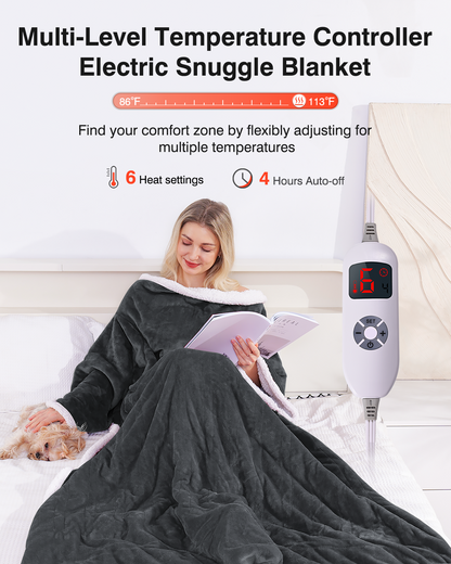 Wearable Heated Snugle, Electric Blanket 50x70in (Grey/Red/Light Yellow)