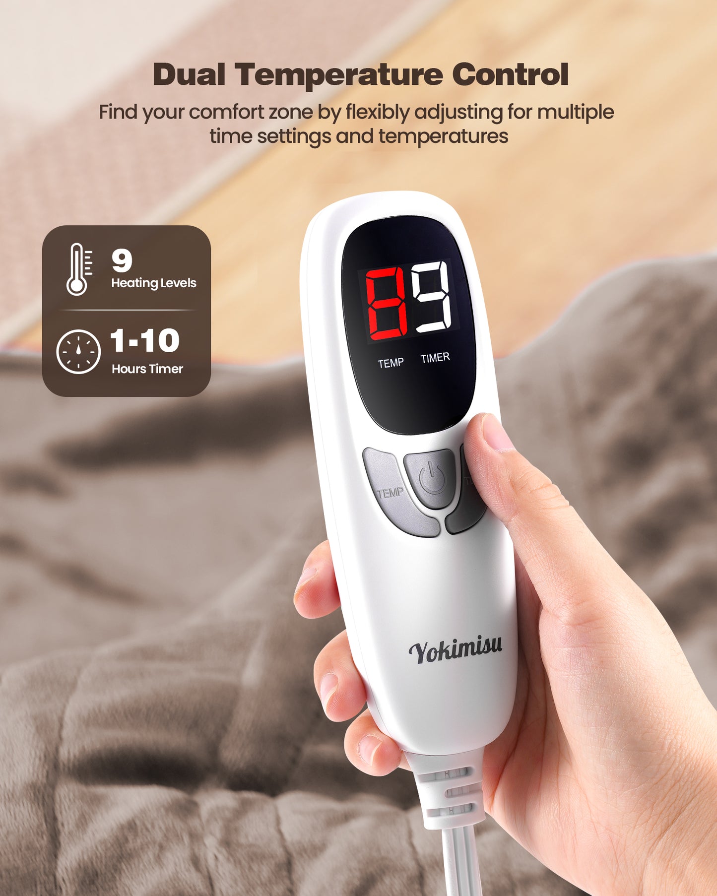 Electric Blanket King Size, 100”x90“ Soft Flannel (Camel/Grey/Black)