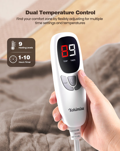 Electric Blanket King Size, 100”x90“ Soft Flannel (Camel/Grey/Black)