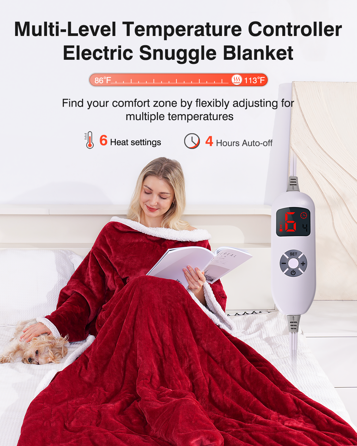 Wearable Heated Snugle, Electric Blanket 50x70in (Grey/Red/Light Yellow)
