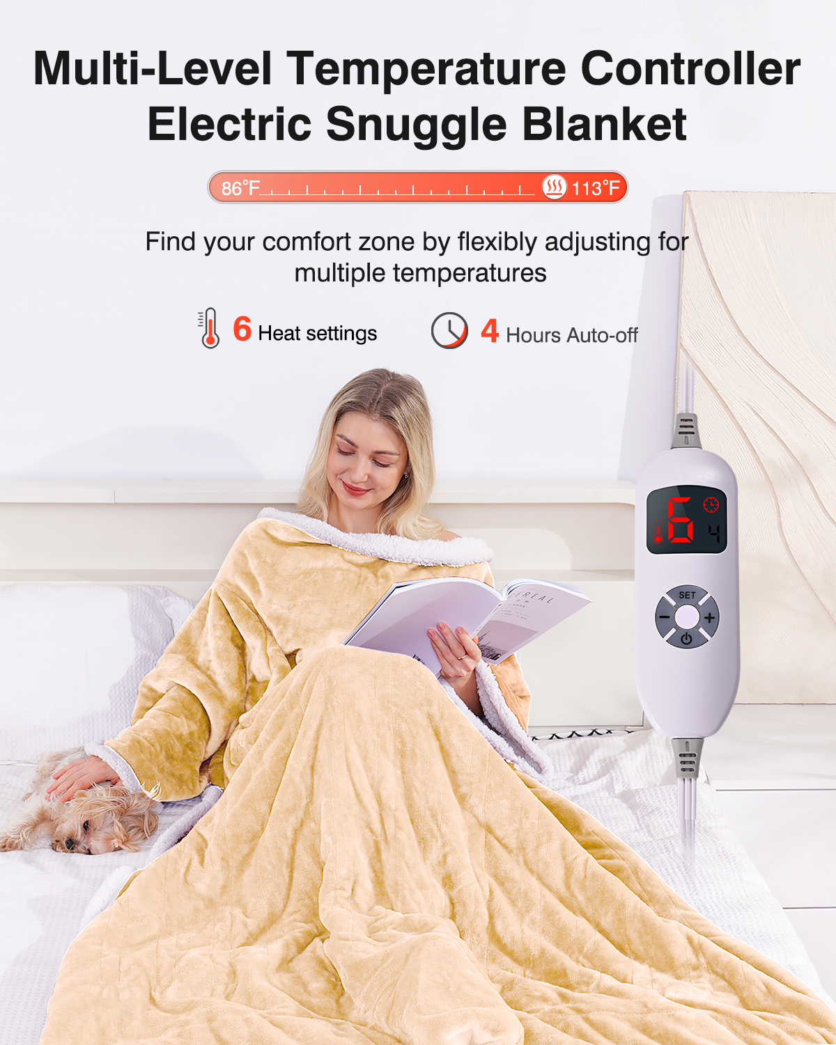 Wearable Heated Snugle, Electric Blanket 50x70in (Grey/Red/Light Yellow)