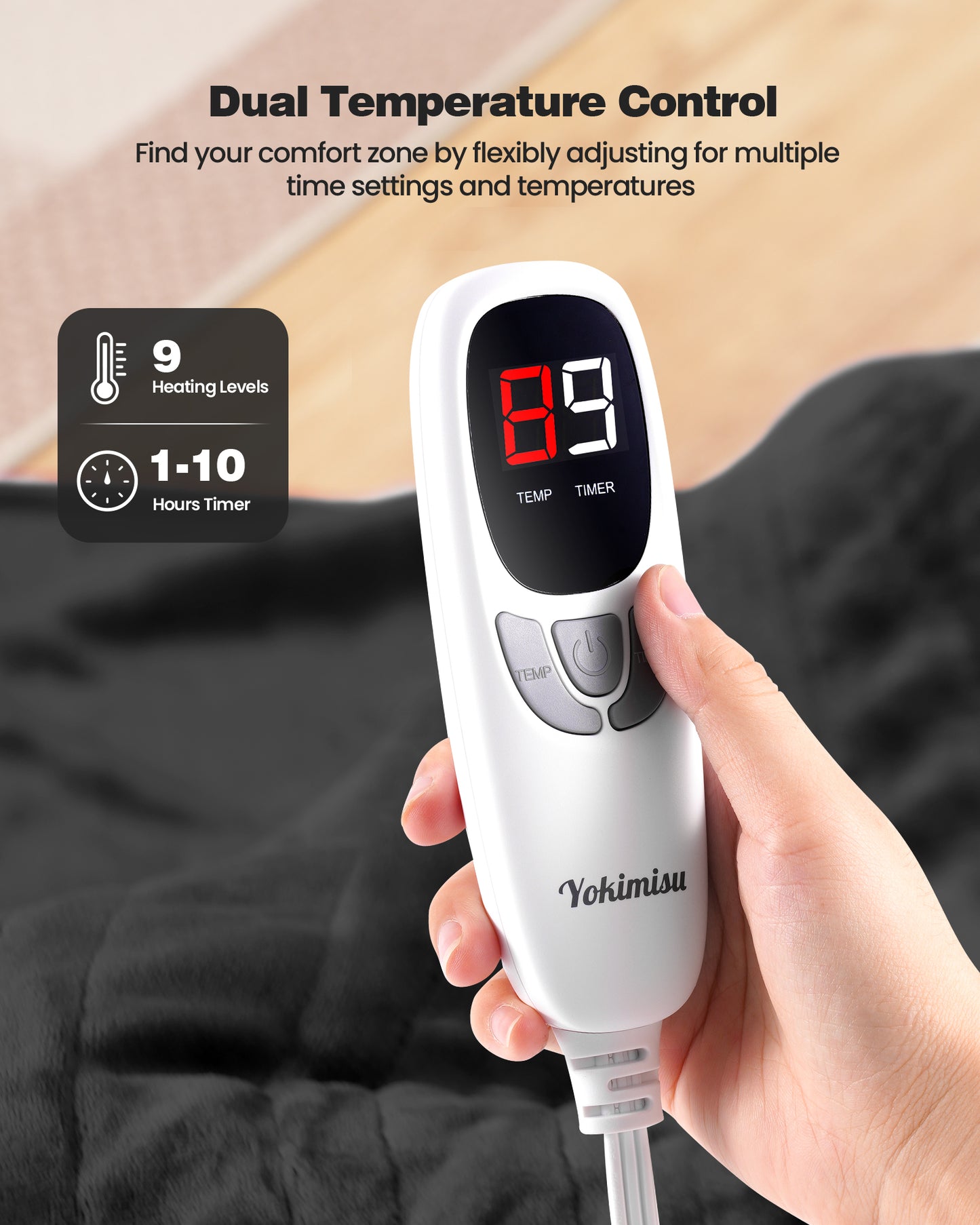 Electric Blanket King Size 100"x90", Flannle to Sherpa (Grey/Camel/Black)