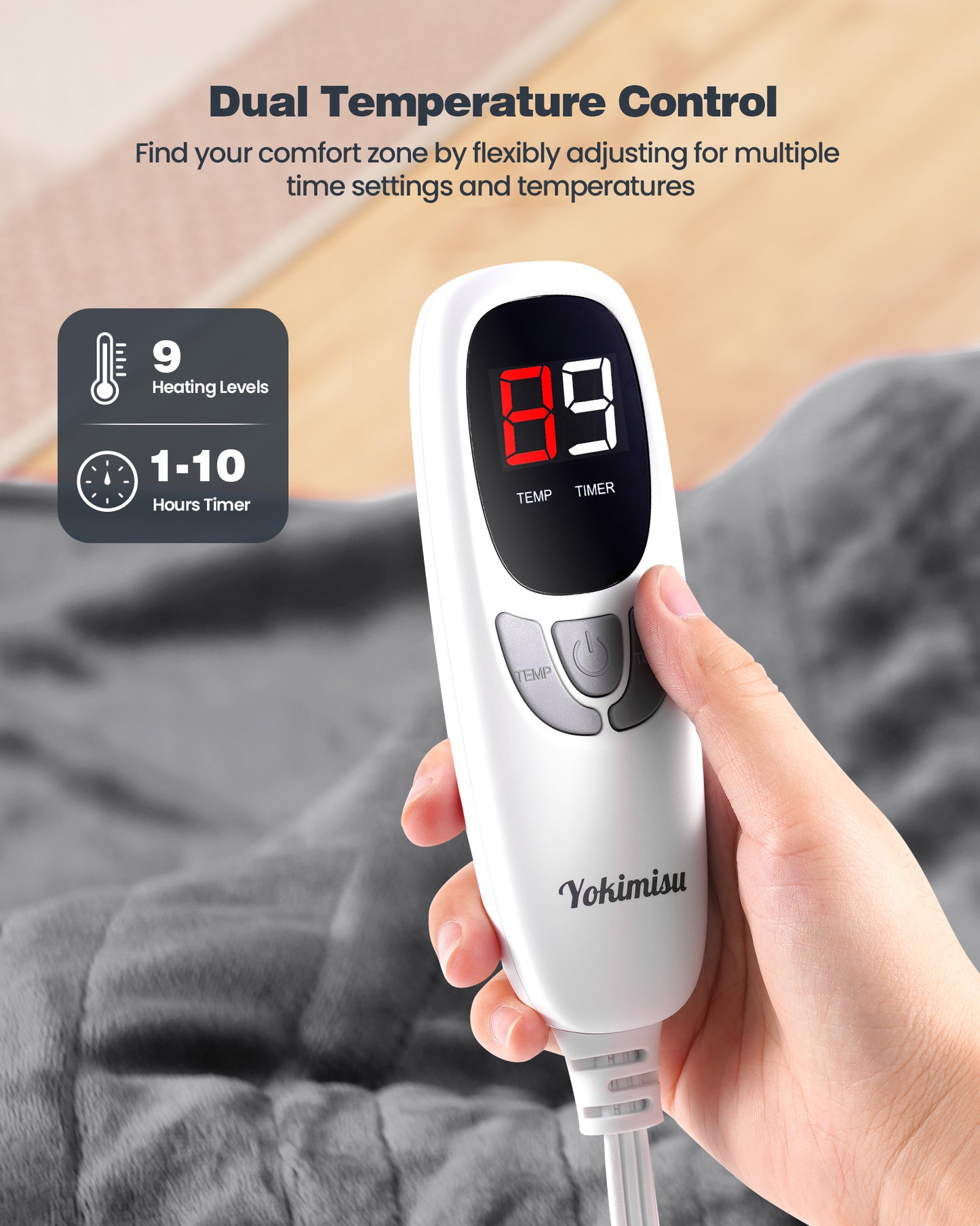 Electric Blanket King Size 100"x90", Flannle to Sherpa (Grey/Camel/Black)