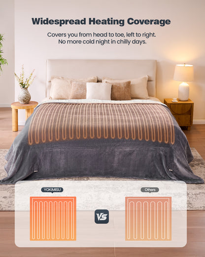 Electric Blanket King Size 100"x90", Flannle to Sherpa (Grey/Camel/Black)