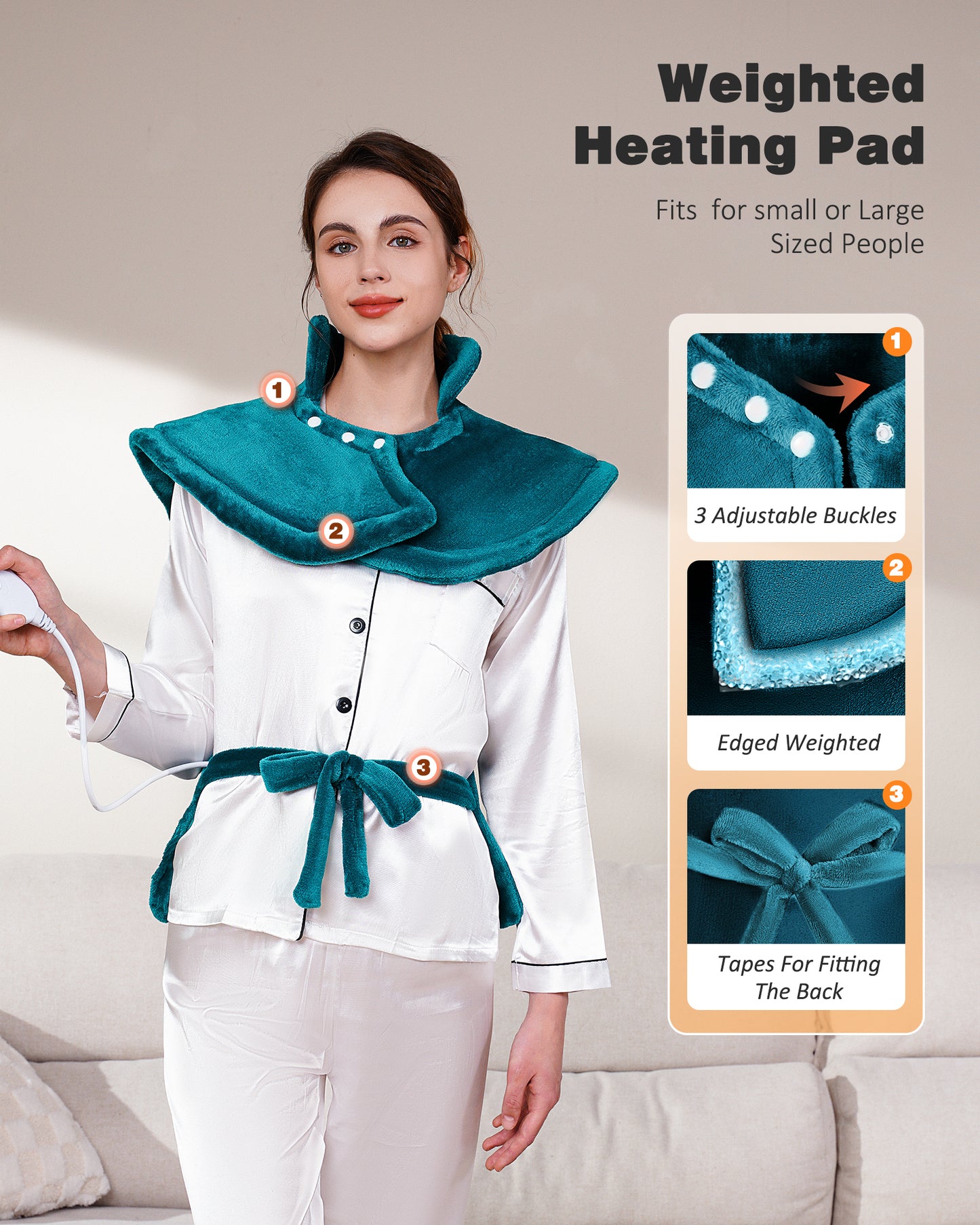 Heating Pad for Neck and Shoulders and Back, Weighted Pad (Grey/Teal)