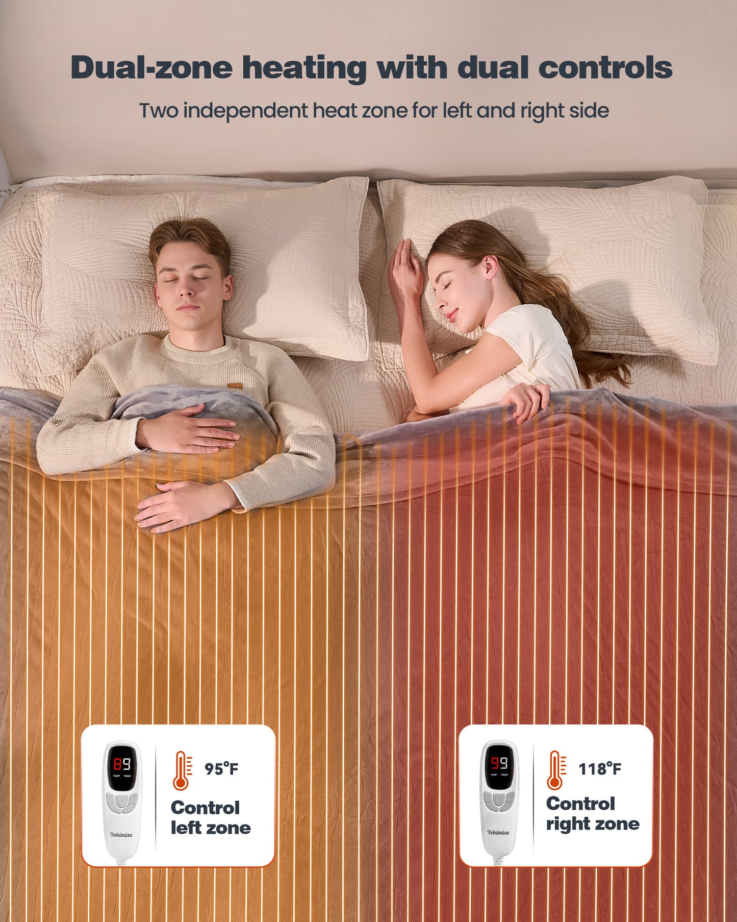 Electric Blanket King Size, 100”x90“ Soft Flannel (Camel/Grey/Black)