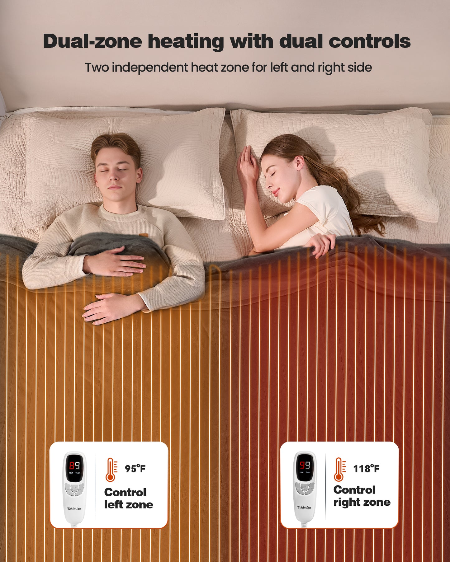 Electric Blanket King Size, 100”x90“ Soft Flannel (Camel/Grey/Black)