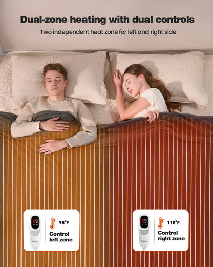 Electric Blanket King Size, 100”x90“ Soft Flannel (Camel/Grey/Black)