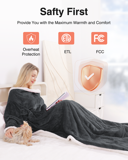 Wearable Heated Snugle, Electric Blanket 50x70in (Grey/Red/Light Yellow)