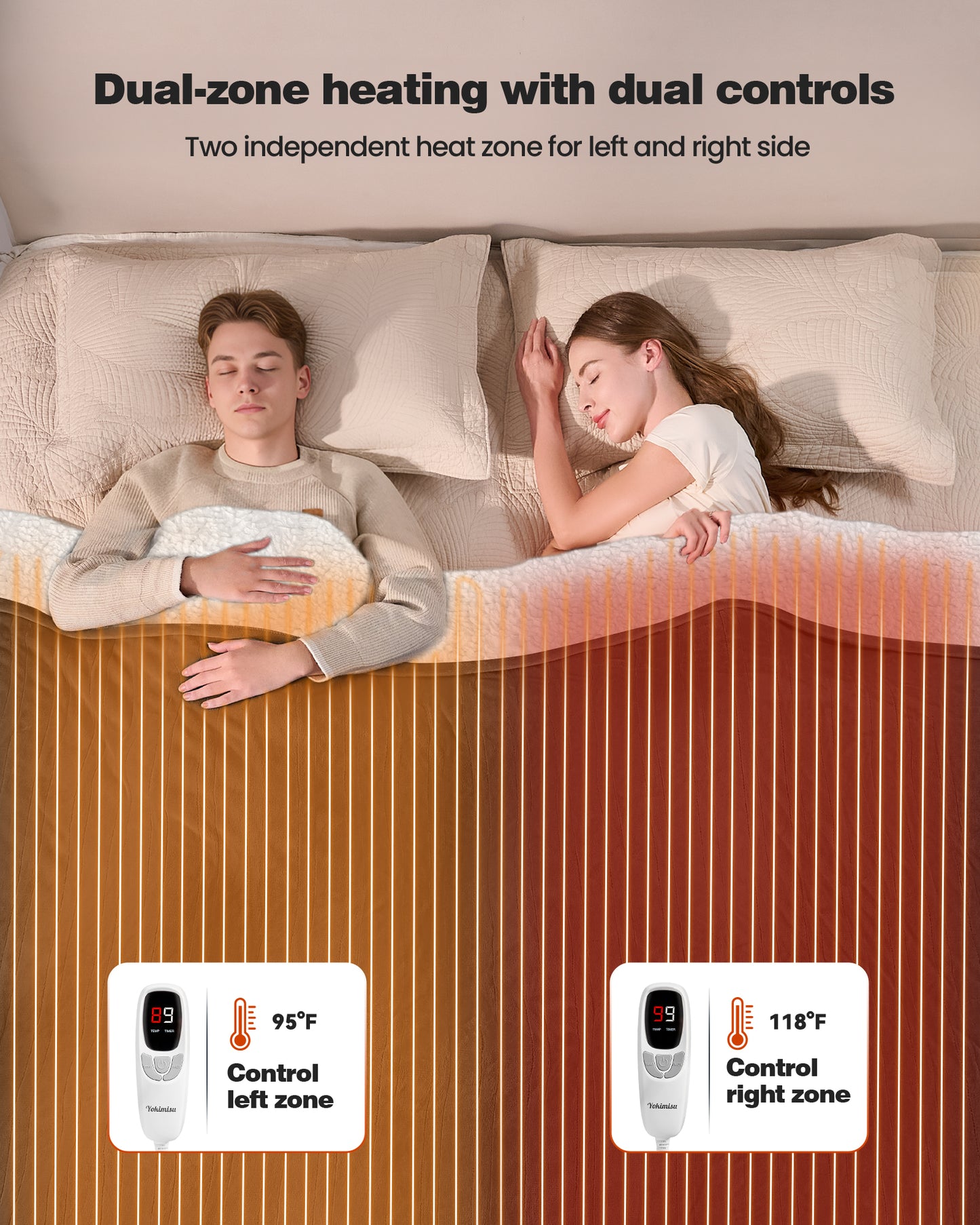 Electric Blanket King Size 100"x90", Flannle to Sherpa (Grey/Camel/Black)