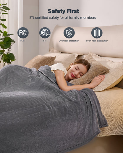 Electric Blanket King Size, 100”x90“ Soft Flannel (Camel/Grey/Black)