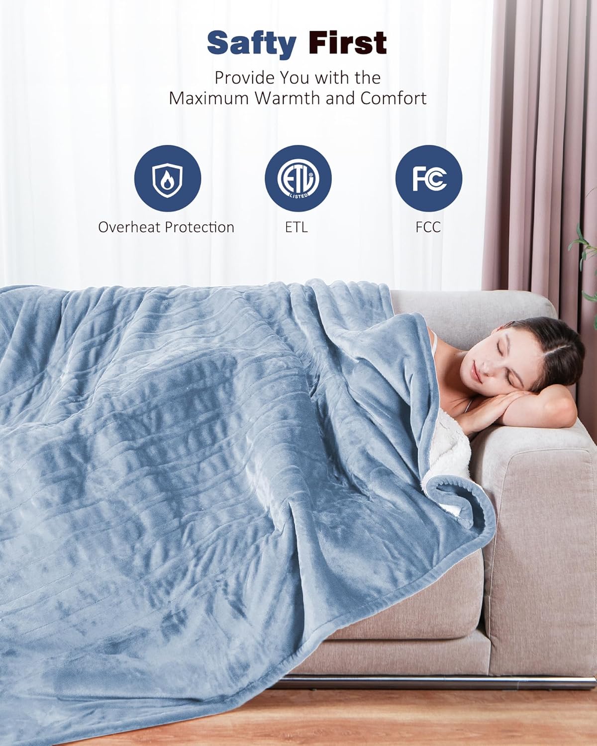 Electric Heated Throw 50x60in, with Buttons (Grey/Red/Blue)