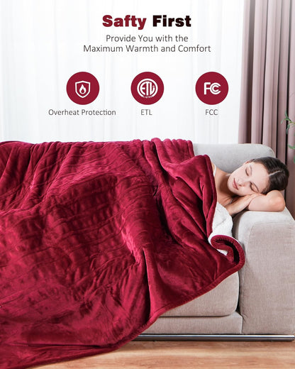 Electric Heated Throw 50x60in, with Buttons (Grey/Red/Blue)