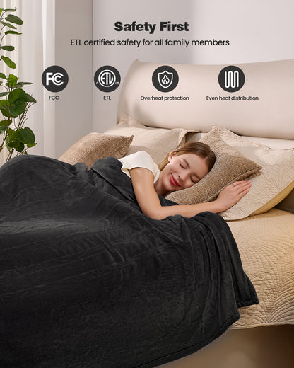 Electric Blanket King Size 100"x90", Flannle to Sherpa (Grey/Camel/Black)