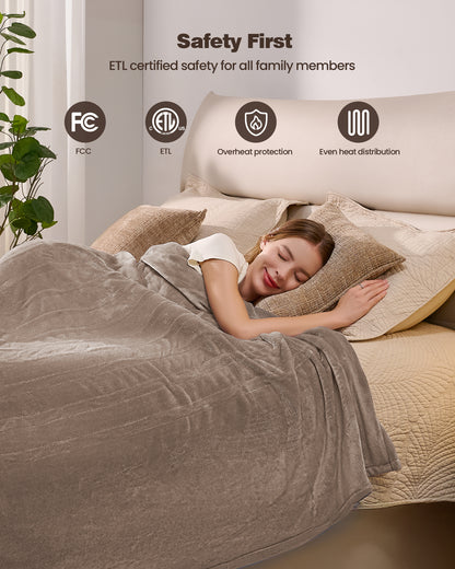 Electric Blanket King Size, 100”x90“ Soft Flannel (Camel/Grey/Black)