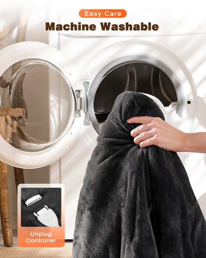 Wearable Heated Hoodie, Electric Blanket 50x70in (Grey/Light Yellow)