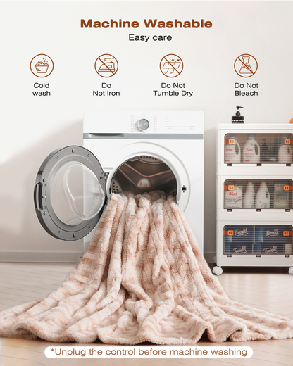 Electric Blanket King Size, 90"x100", Faux Fur (Tan)