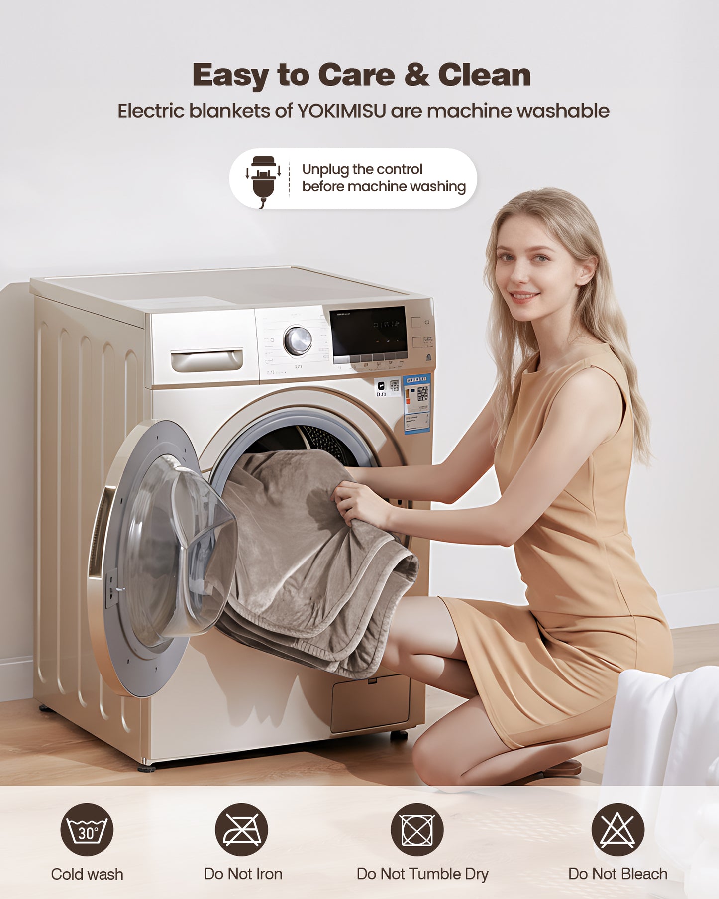 Electric Blanket King Size, 100”x90“ Soft Flannel (Camel/Grey/Black)